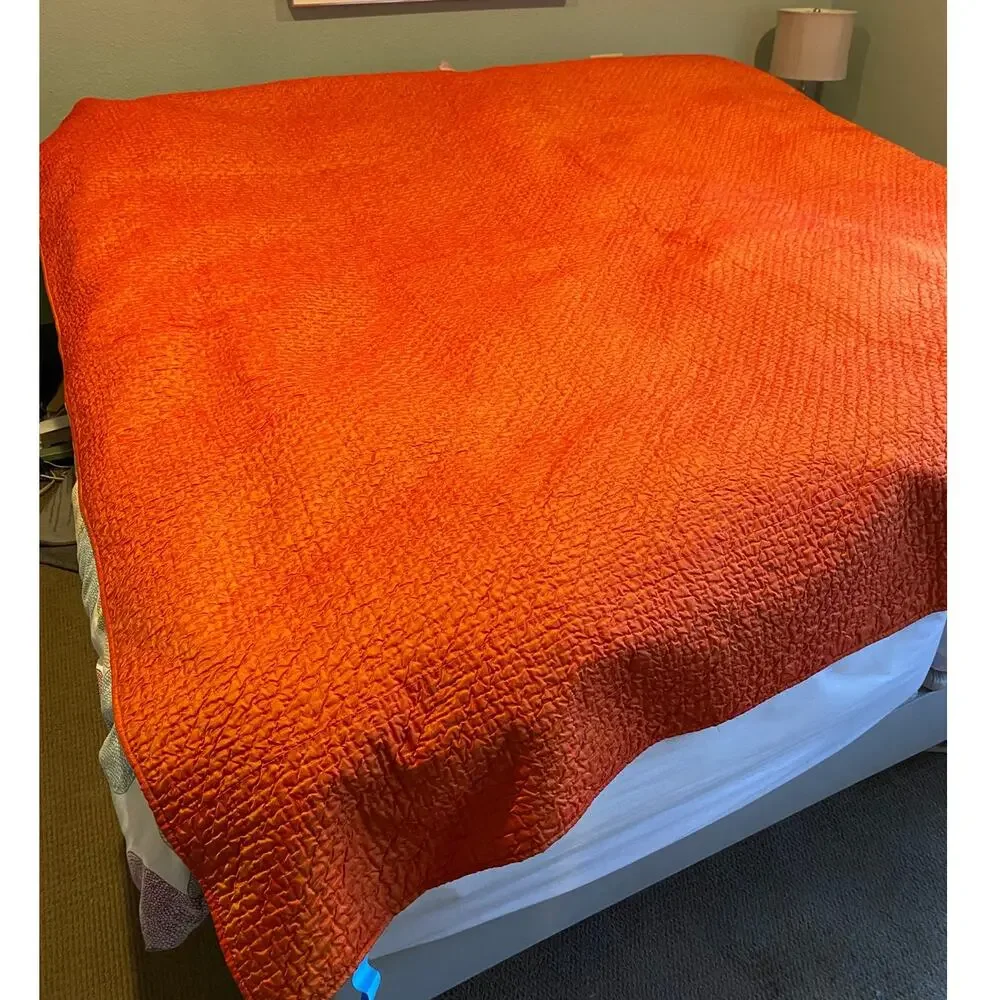 Pine Cone Hill Tangerine Orange Reversible Quilt Coverlet Full/Queen, 94 x 84